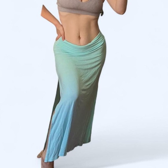 Light Blue Maxi Skirt with Side Slit - Picture 2 of 7